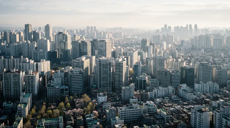 Layered City Highrises in Spring Morning Haze — AI-generated photograph