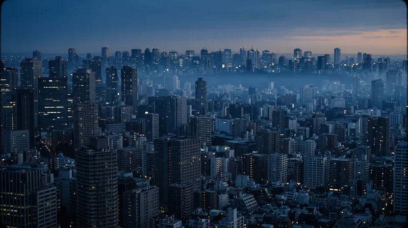 Twilight Tokyo Highrises with Window Lights — AI-generated photograph