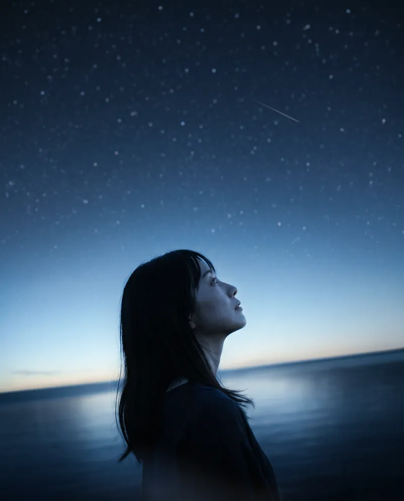 Profile of a Woman Looking Up — AI-generated photograph